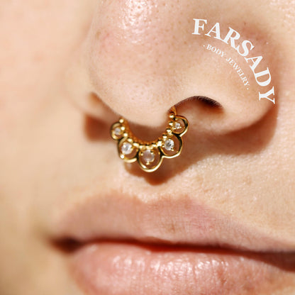 16G Sterling Silver Moonstone Flower Septum Ring, Moissanite Hinged Septum Clicker,925 Sterling Silver Plated 18k Gold,Gold Daith Earring Hoop,Helix Tragus Hoop