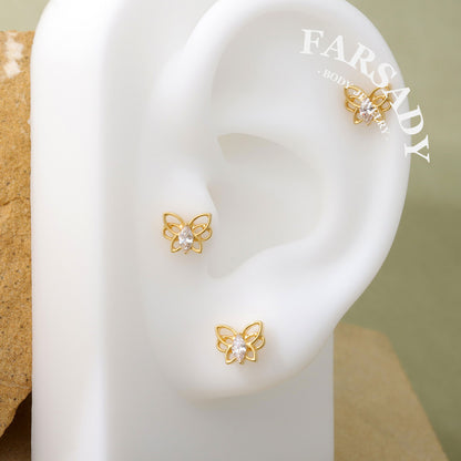 Hollow Butterfly - F136 Titanium Internally Threaded Stud / Fits Cartilage Helix Tragus Lobe Nostril Piercing