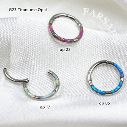Opal Tide - F136 Titanium Hinged Clicker Hoop / Fits 16G Septum Ring Helix Conch Cartilage Earring