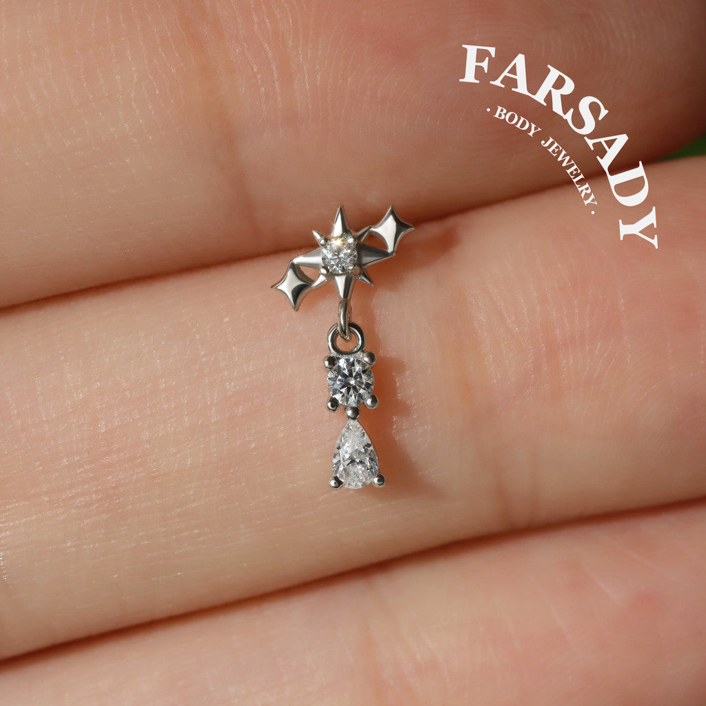 Starfall - 925 Silver Threadless Stud / Fits Cartilage Helix Tragus Lobe Earring