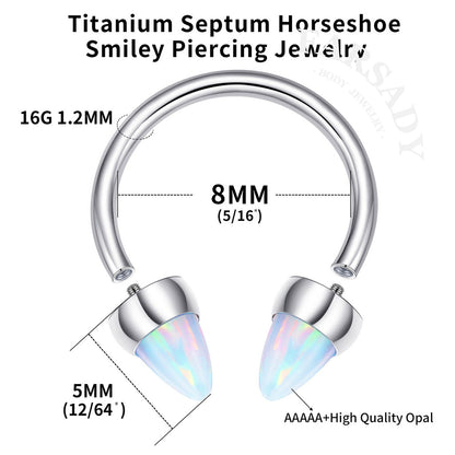 Opal Spike - F136 Titanium Internally Threaded Curved Barbell Ring / Fits 16G Septum Ring Helix Conch Daith Earring