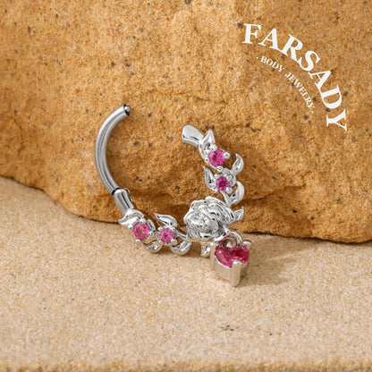 Rose Vow - 316L Hinged Clicker Hoop / Fits 16G Septum Ring Helix Conch Cartilage Earring