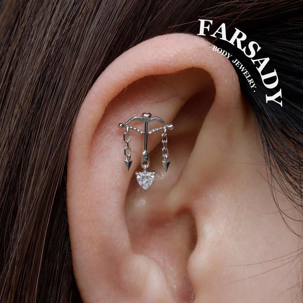 Cupid Bow - 925 Silver Threadless Stud / Fits Cartilage Helix Tragus Lobe Earring