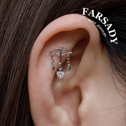 Cupid Bow - 925 Silver Threadless Stud / Fits Cartilage Helix Tragus Lobe Earring