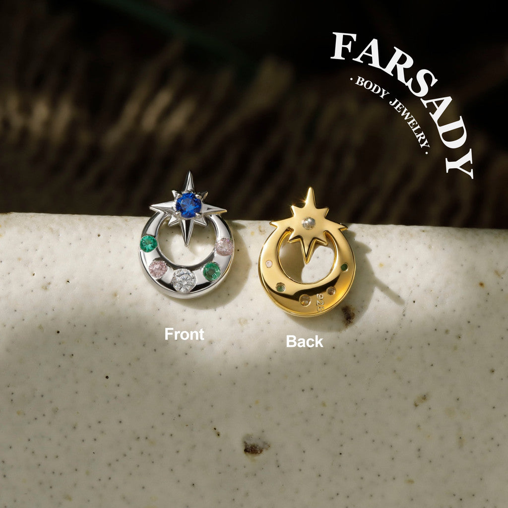 Stellar Halo - 925 Silver Threadless Stud / Fits Cartilage Helix Tragus Lobe Piercing