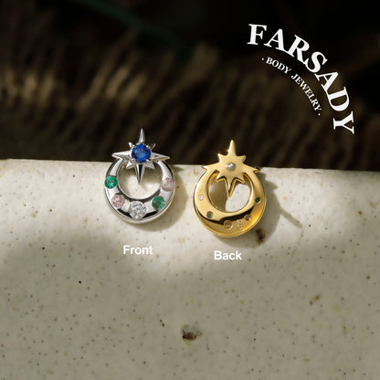 Stellar Halo - 925 Silver Threadless Stud / Fits Cartilage Helix Tragus Lobe Piercing
