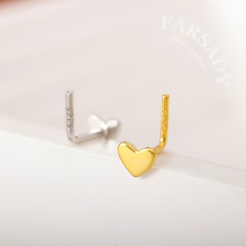 Plain Golden Beat - 925 Silver L-Shape Nose Stud / Fit 18G 20G Nose Ring