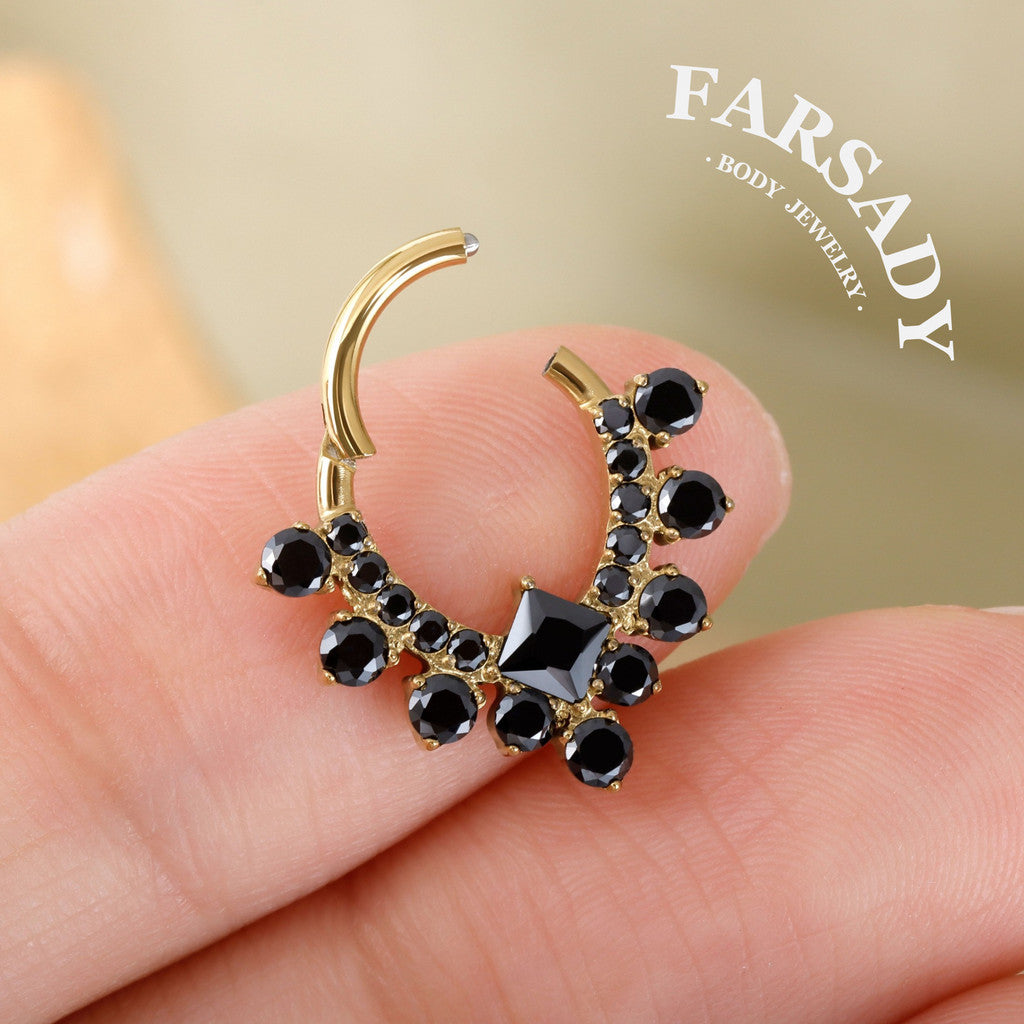 Obsidian Veil - F136 Titanium Hinged Clicker Hoop / Fits 16G Septum Ring Helix Conch Cartilage Earring