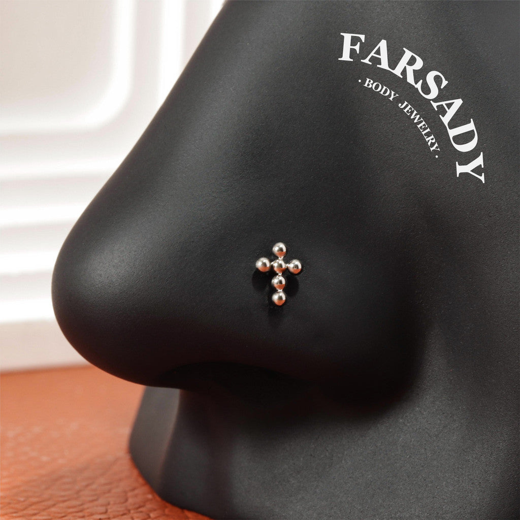 Sphere Cross  - F136 Titanium Screw End Stud / Fit 18G 20G Nose Ring