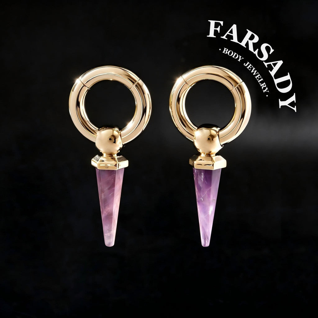 Amethyst Drop - 316L Magnetic Hinged Ear Weights / Fits 4G 2G Stretched Ear Lobes Tunnels Plugs