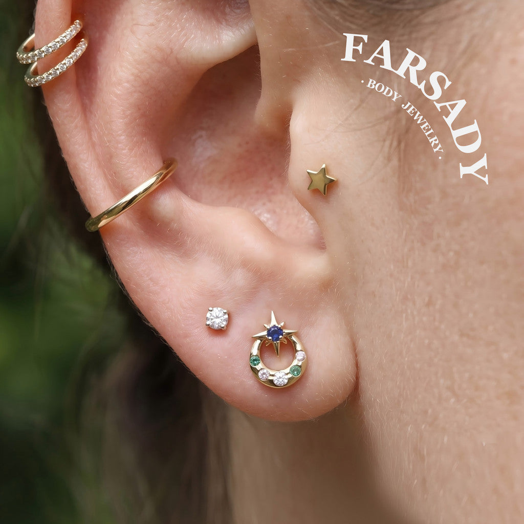 Stellar Halo - 925 Silver Threadless Stud / Fits Cartilage Helix Tragus Lobe Piercing