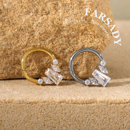 Crystal Obelisk - F136 Titanium Hinged Clicker Hoop / Fits 16G Septum Ring Helix Conch Cartilage Earring