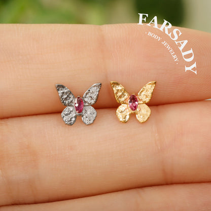 Blush Moth - F136 Titanium Internally Threaded Stud / Fits Cartilage Helix Tragus Lobe Nostril Piercing