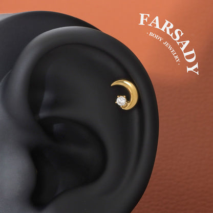 Lunar Spark - F136 Titanium Internally Threaded Stud / Fits Cartilage Helix Tragus Lobe Nostril Piercing