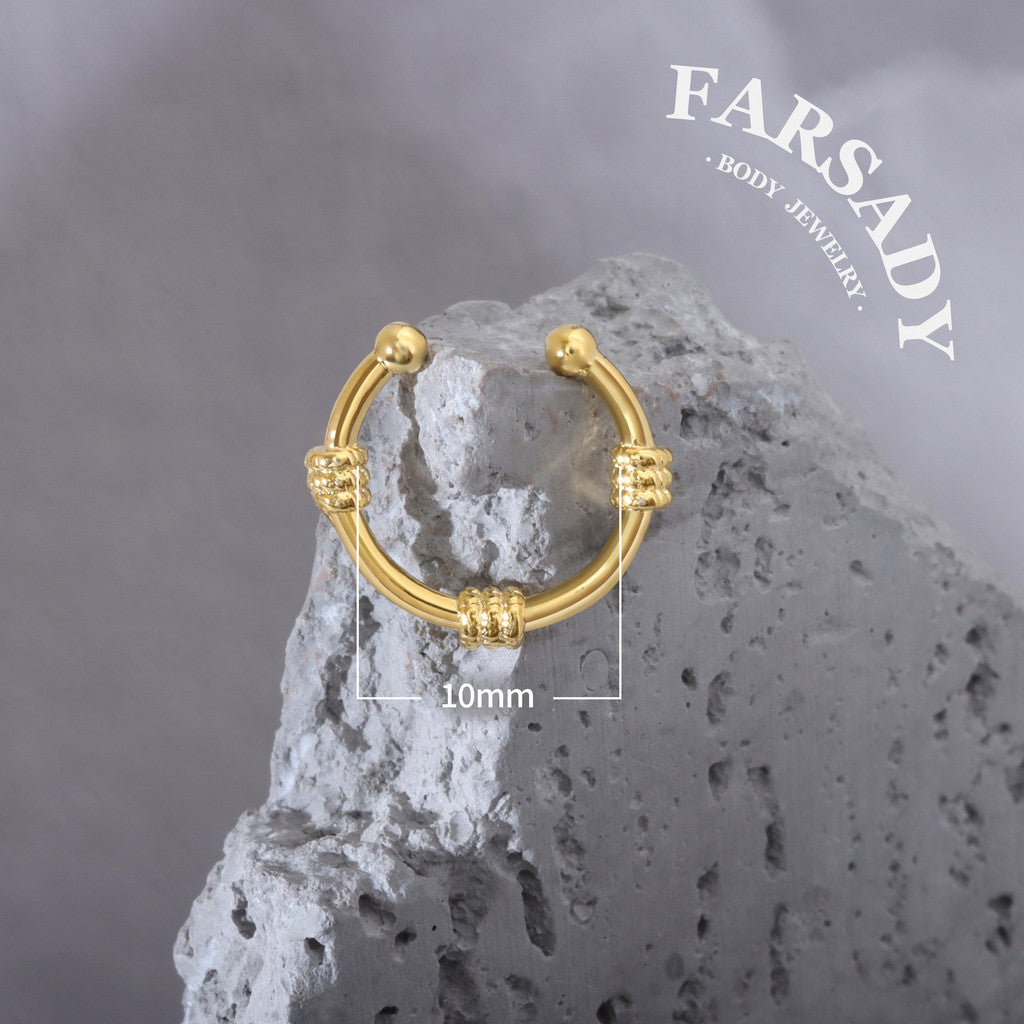 Knotted Golden Arc - 316L Fake Nose Ring C-Hoop Piercing / Fit Non-Pierced Septum Ring