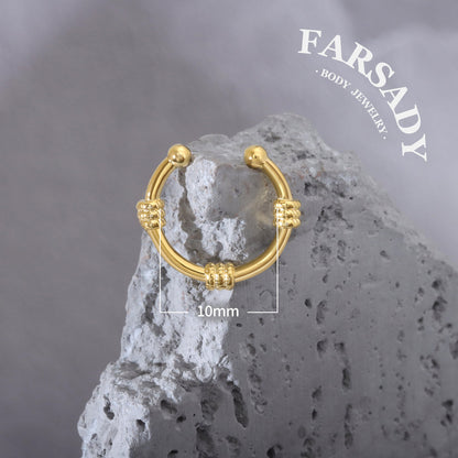 Knotted Golden Arc - 316L Fake Nose Ring C-Hoop Piercing / Fit Non-Pierced Septum Ring