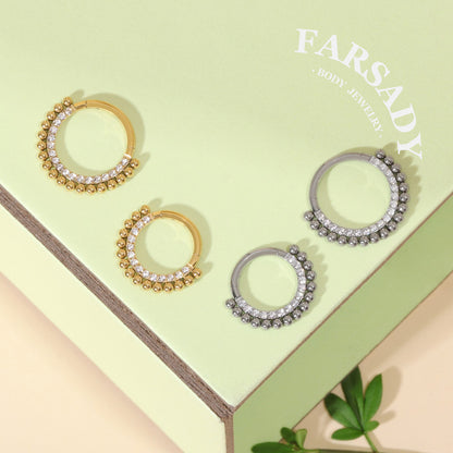 16G Titanium Tiny Beads Daith Earring & Septum | Hinged Clicker with 5A Cubic Zirconia | Piercing Jewelry for Helix, Conch, Daith, Rook, Tragus | Sparkling Daily Wear with Gift Box