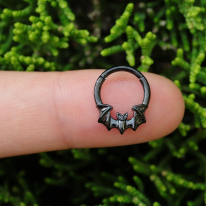 16G Bat Septum Ring Hinged Daith Earring Shine Nostril Clicker Nose Hoop Silver Gold Black Colors Daily Wear Piercing Jewelry Individually Packaged Gift for Her
