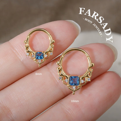 Byzantine Art Septum Ring Sterling Silver Plated 18k Gold/ 16G Hinged Septum Clicker/ Daith Hoop Earring/ Helix Tragus Piercing Jewelry