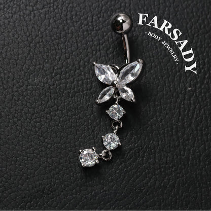 Butterfly Glimmer Trail - CZ Dangle Belly Button Ring / Fits 14G Navel Piercing