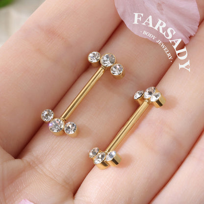 Triple Zircon - 2PCS Clear CZ Straight Barbell / Fits 16G Chest Piercing Nose Bridge