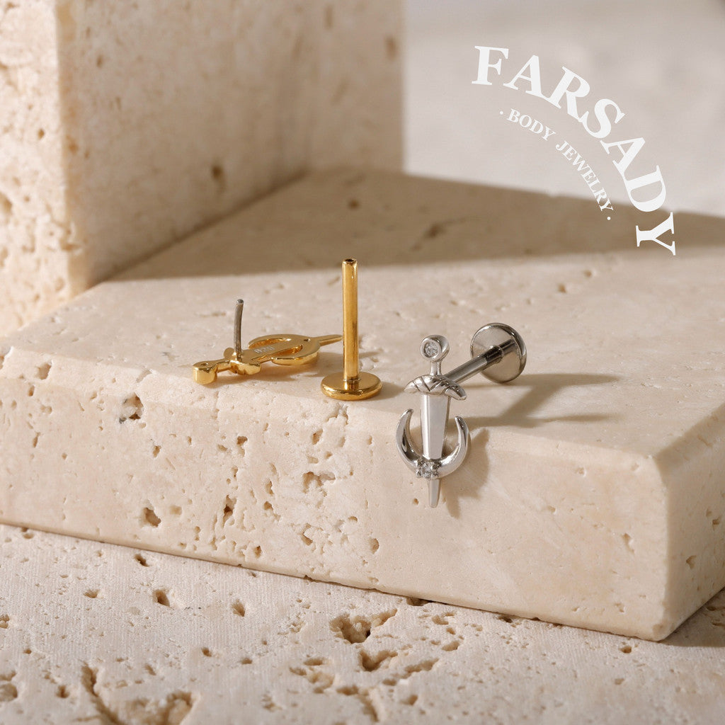 Moon Dagger - 925 Silver Threadless Stud / Fits Cartilage Helix Tragus Lobe Nostril Piercing