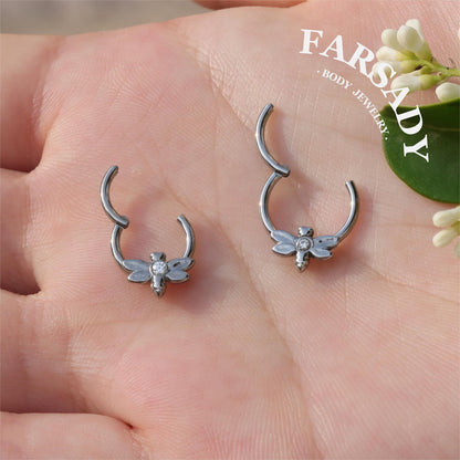 Dew Dragonfly - ASTM F136 Titanium Hinged Clicker Hoop / Fits 16G Septum Ring Helix Conch Cartilage Earring