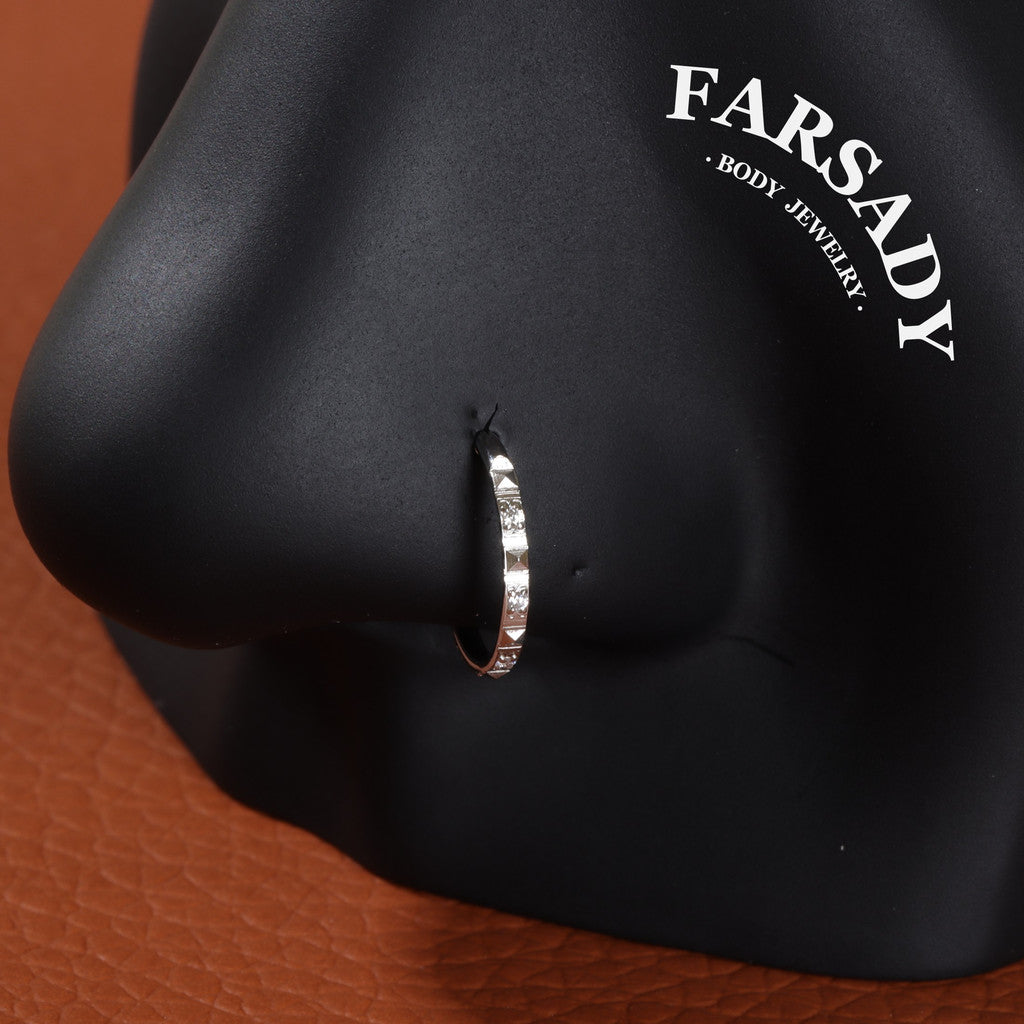 Facet Rhythm - CZ Hinged Clicker Hoop / Fits 18G Nose Ring Helix Conch Cartilage Earring