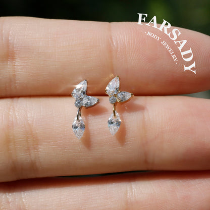 Dangle Crystal Butterfly - F136 Titanium Internally Threaded Stud / Fits Cartilage Helix Tragus Lobe Nostril Piercing