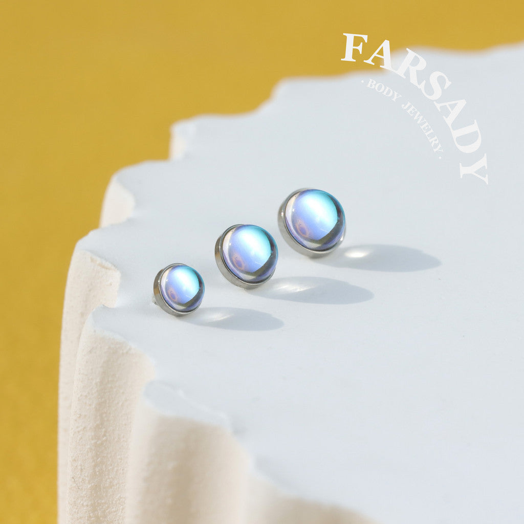 AB Flash Moonstone - F136 Titanium Replacement Tops / Fits Internal Thread Ear Studs