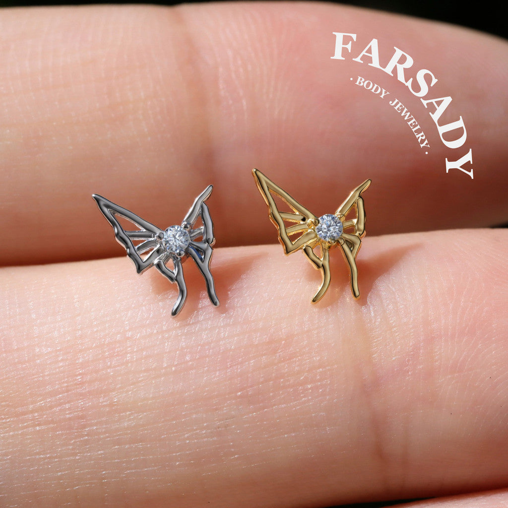 Wisp Moth - 925 Silver Threadless Stud / Fits Cartilage Helix Tragus Lobe Piercing