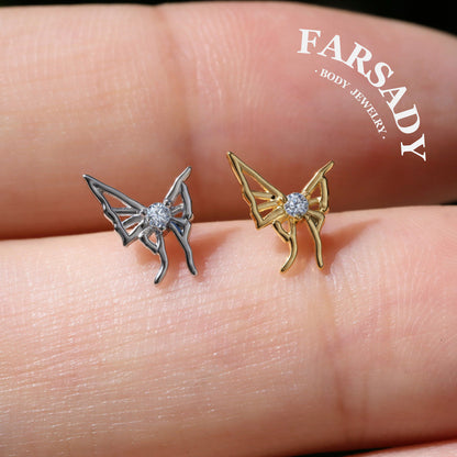 Wisp Moth - 925 Silver Threadless Stud / Fits Cartilage Helix Tragus Lobe Piercing