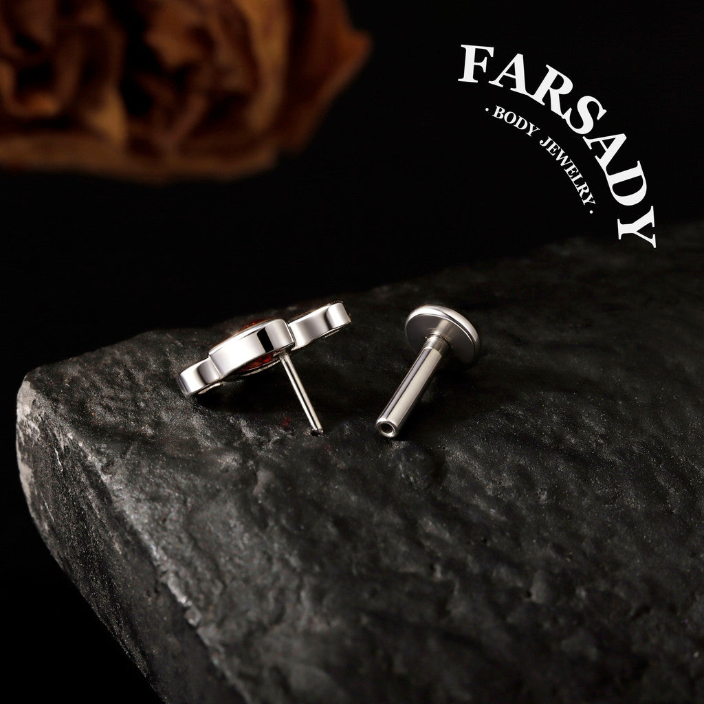 Crimson Clef - 925 Silver Threadless Stud / Fits Cartilage Helix Tragus Lobe Nostril Piercing