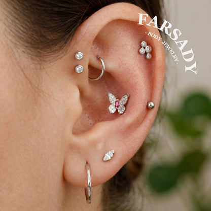 Frost Butterfly - F136 Titanium Internally Threaded Stud / Fits Cartilage Helix Tragus Lobe Nostril Piercing