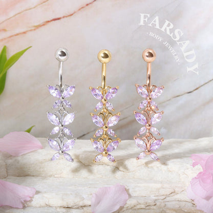 Lavender Butterfly Drift - 316L Purple CZ Belly Button Ring / Fits 14G Navel Piercing