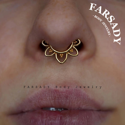 16G Stainless Steel Five-petaled Septum Ring, Hinged Nose Piercing Hoop, Daith Helix Earring Body Jewelry,  Gift for Her