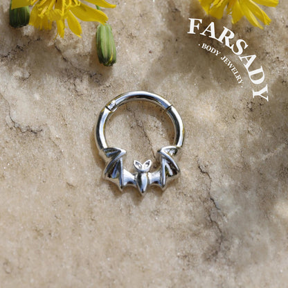 16G Bat Septum Ring Hinged Daith Earring Shine Nostril Clicker Nose Hoop Silver Gold Black Colors Daily Wear Piercing Jewelry Individually Packaged Gift for Her