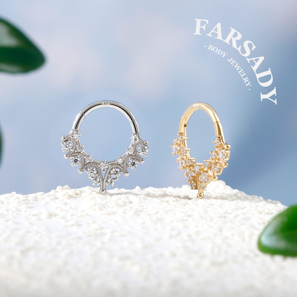 16G star septum ring Sterling Silver septum clicker, 8mm daith earring hoop silver, gold helix tragus hoop, septum piercing jewelry Handmade