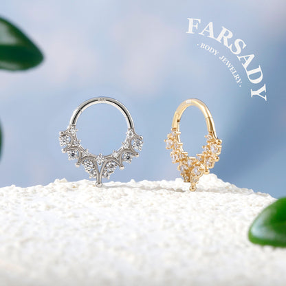 16G star septum ring Sterling Silver septum clicker, 8mm daith earring hoop silver, gold helix tragus hoop, septum piercing jewelry Handmade