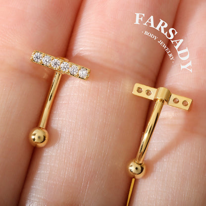 Linear Star Trail - 316L Clear CZ Curved Barbell / Fits 16G Rook Daith Earring Lip Eyebrow Cartilage Piercing