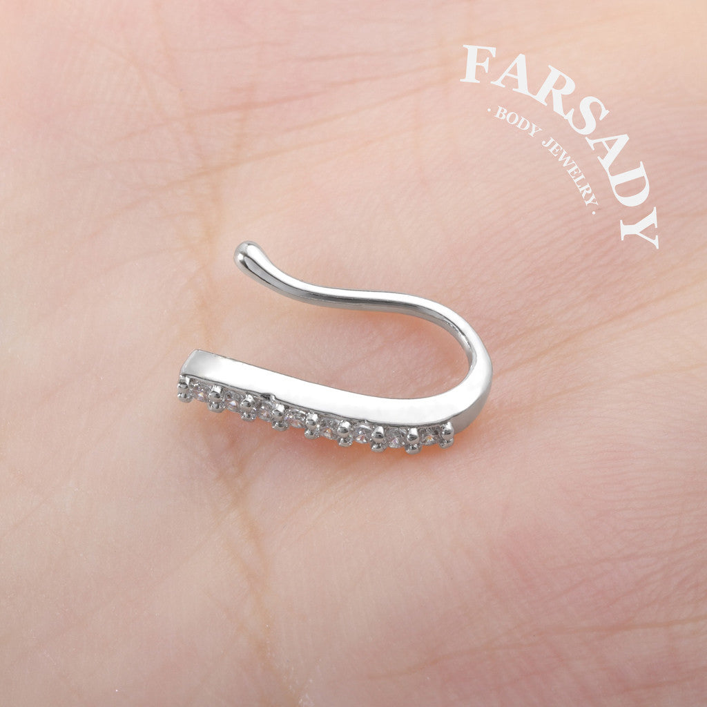 Silver Luminous Bar - 925 Silver Fake Nose Ring / Fit Non-Pierced Nose Ring