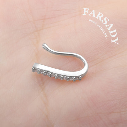 Silver Luminous Bar - 925 Silver Fake Nose Ring / Fit Non-Pierced Nose Ring