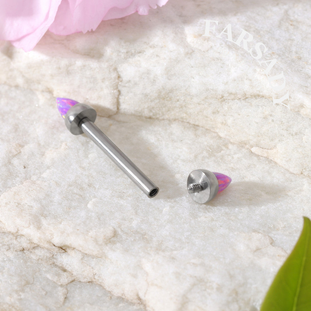 Opal Spike Bolt - F136 Titanium Internally Threaded Straight Barbell / Fits 16G Nose Bridge Chest Piercing