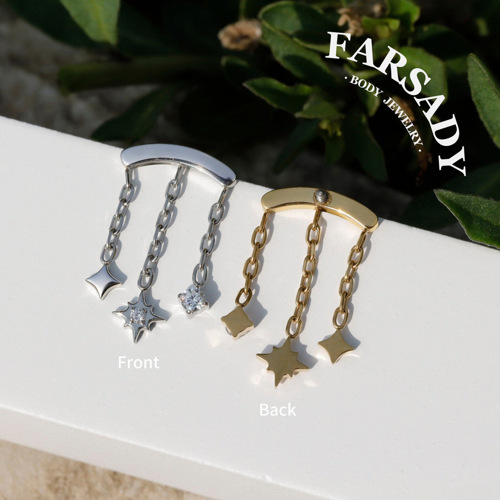 Stellar Trail - 316L Internally Threaded CZ Dangle Stud / Fits Cartilage Helix Tragus Lobe Piercing