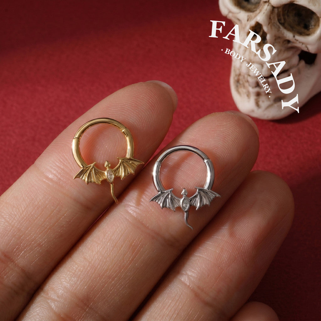 Dusk Wyrm - Dragon Wing CZ Hinged Clicker Hoop / Fits 16G Septum Ring Helix Conch Daith Earring