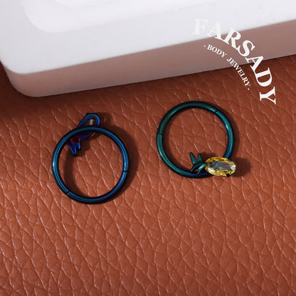 Verdant Glow - F136 Titanium Hinged Clicker Hoop / Fits 16G Septum Ring Helix Conch Cartilage Earring