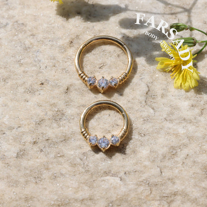 Triple Knot - CZ Hinged Clicker Hoop / Fits 16G Septum Ring Helix Conch Cartilage Earring