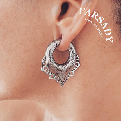 Lotus Filigree - 316L Magnetic Hinged Ear Weights / Fits 3G 2G Stretched Ear Lobes Tunnels Plugs