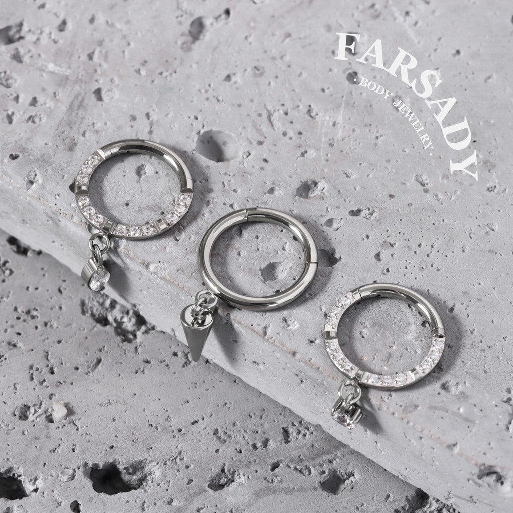 Dangle Crest - ASTM F136 Titanium Hinged Clicker Hoop / Fits 16G Septum Ring Helix Conch Cartilage Earring