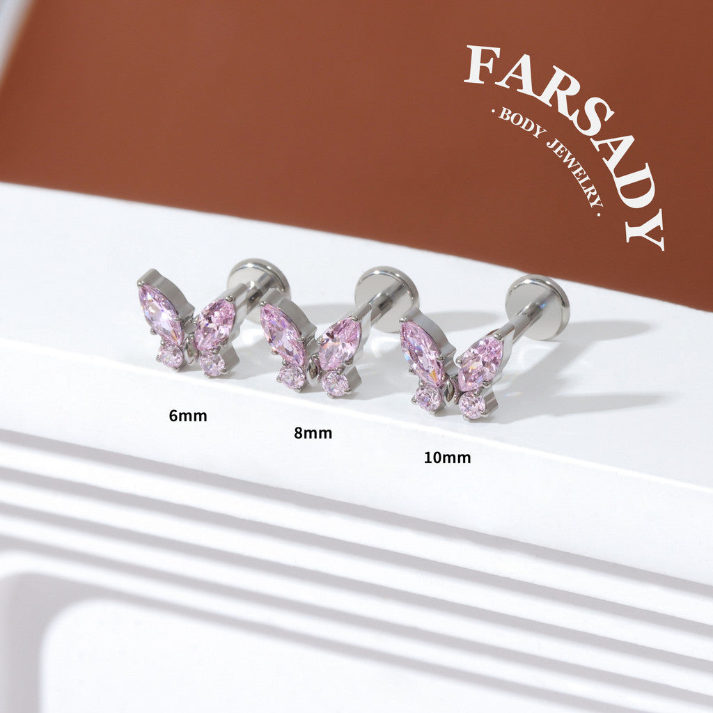 Blush Butterfly - F136 Titanium Internally Threaded Stud / Fits Cartilage Helix Tragus Lobe Nostril Piercing